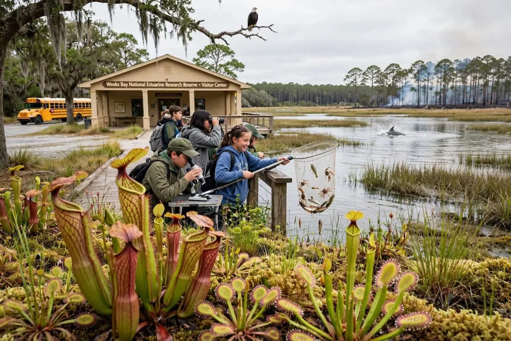 Illustration for the news story: Carnivorous Plants, Dolphins and Controlled Burns: What Happens at Weeks Bay Reserve