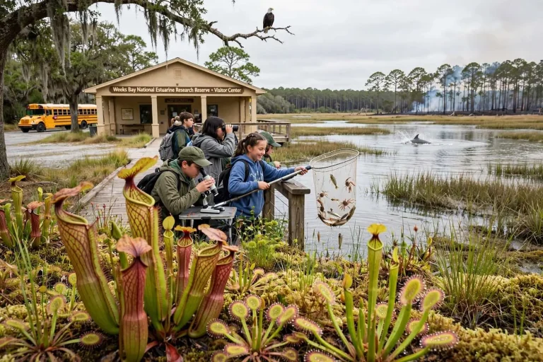 Illustration for the news story: Carnivorous Plants, Dolphins and Controlled Burns: What Happens at Weeks Bay Reserve