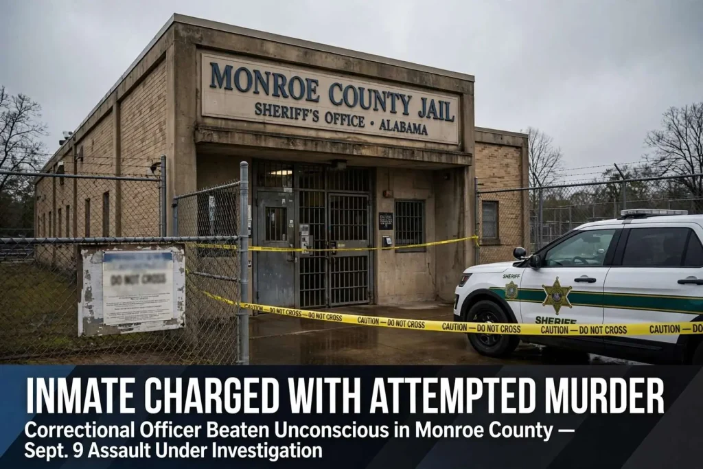 Illustration for the news story: Inmate Charged With Attempted Murder After Correctional Officer Beaten Unconscious in Monroe County