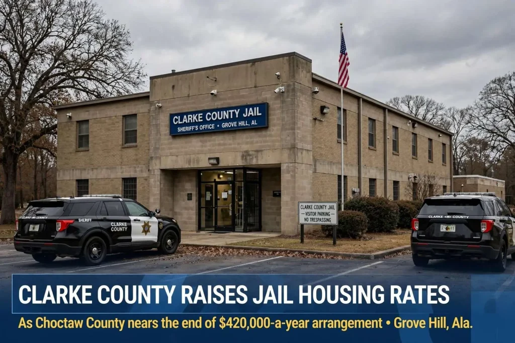 Illustration for the news story: Clarke County Raises Jail Housing Rates as Choctaw County Nears the End of a $420,000-a-Year Arrangement