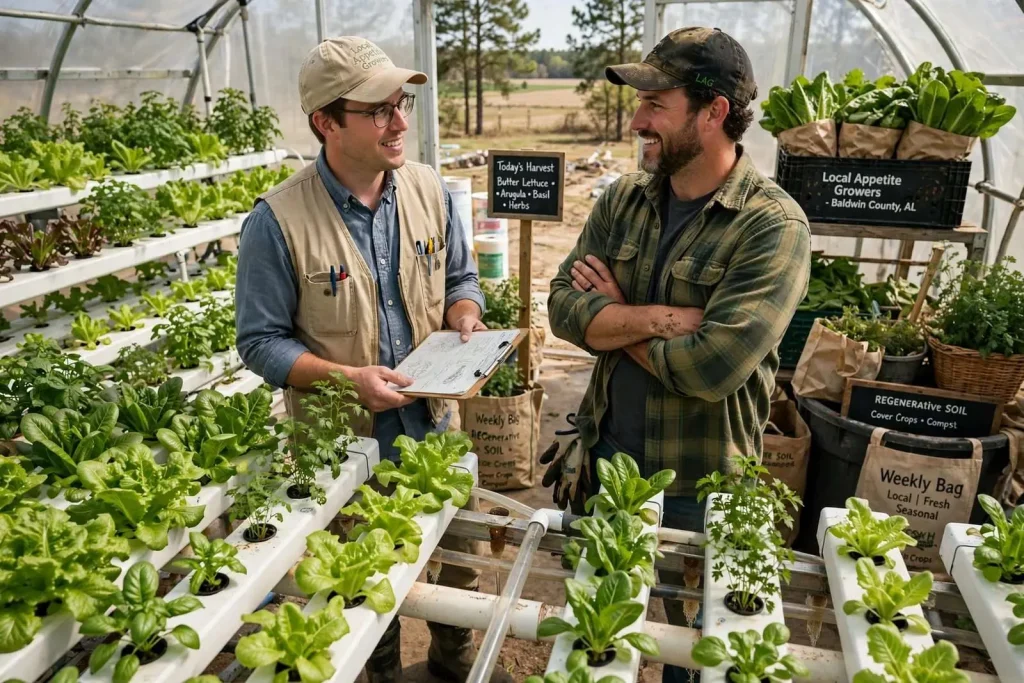 Illustration for the news story: Cleaner Lettuce, Better Soil: Inside a Baldwin County Hydroponic Farm