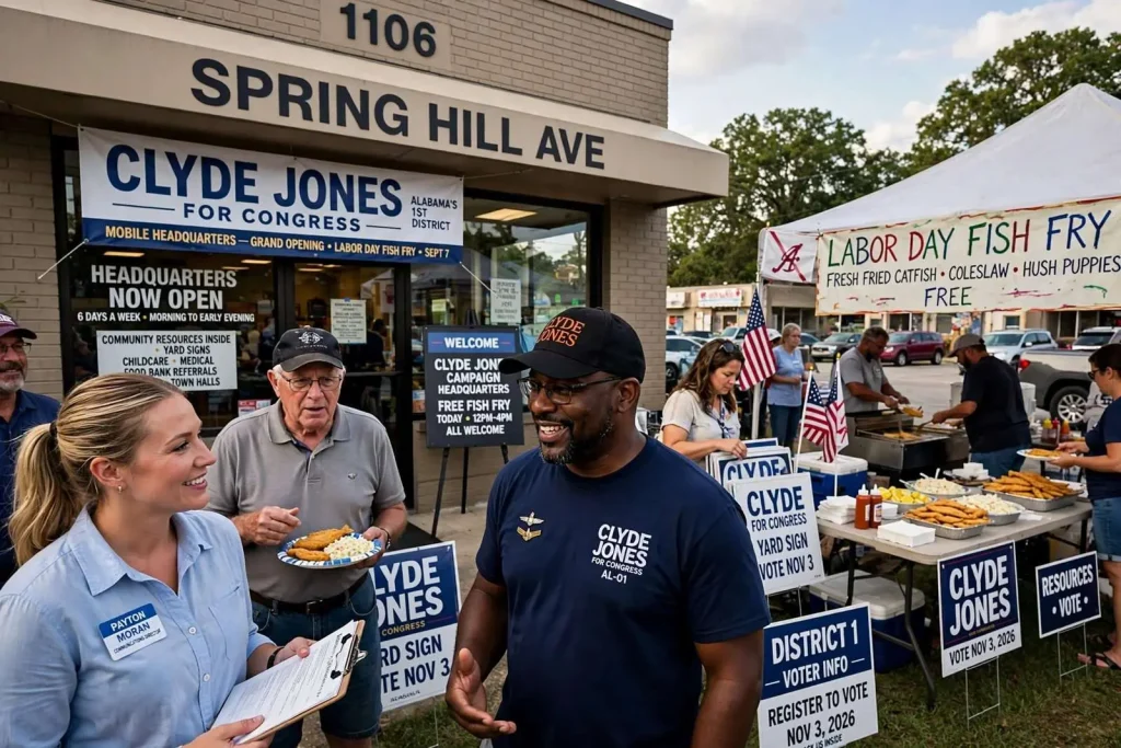 Illustration for the news story: Clyde Jones Campaign Opens Mobile Headquarters on Spring Hill Avenue With Labor Day Fish Fry