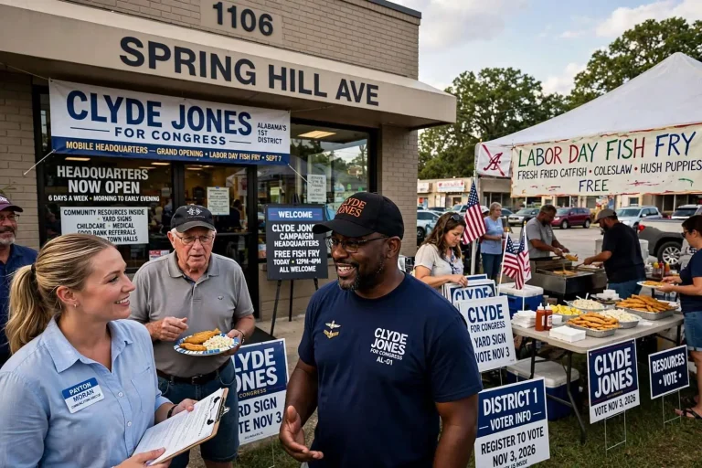 Illustration for the news story: Clyde Jones Campaign Opens Mobile Headquarters on Spring Hill Avenue With Labor Day Fish Fry