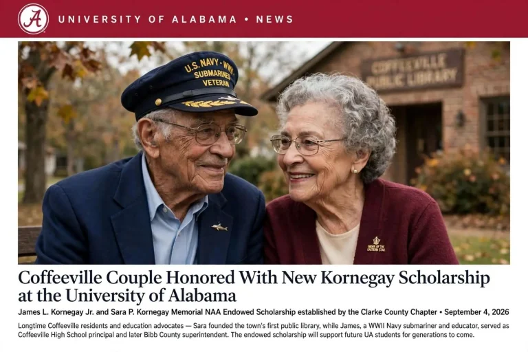 Illustration for the news story: Coffeeville Couple Honored With New Kornegay Scholarship at the University of Alabama