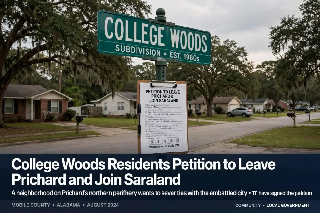 Illustration for the news story: College Woods Residents Petition to Leave Prichard and Join Saraland