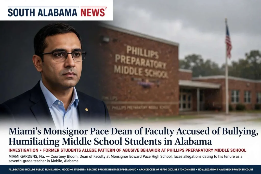 Illustration for the news story: Miami’s Monsignor Pace Dean of Faculty Accused of Bullying, Humiliating Middle School Students in Alabama