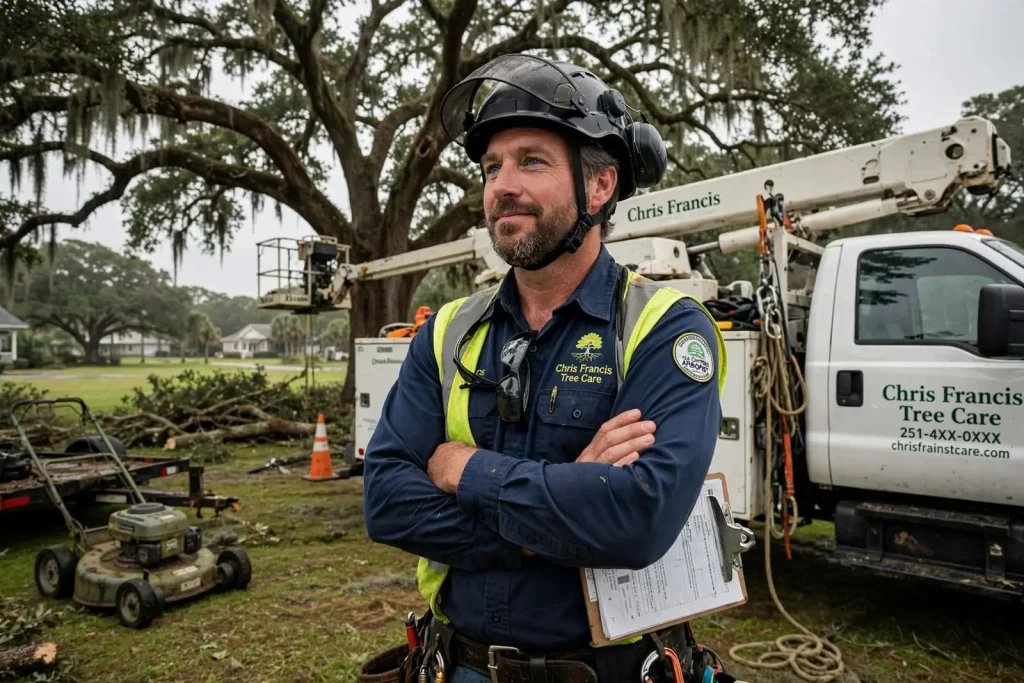 Illustration for the news story: Daphne Arborist Chris Francis Turned a Lawn Mower Into a Master’s in Trees