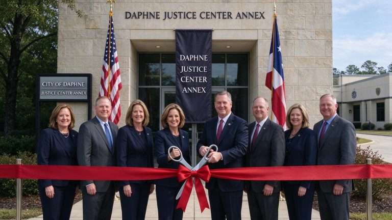 Illustration for the news story: Daphne Cuts the Ribbon on a Courtroom Two and a Half Times Bigger — and Finally Stops Holding Court in Borrowed Rooms
