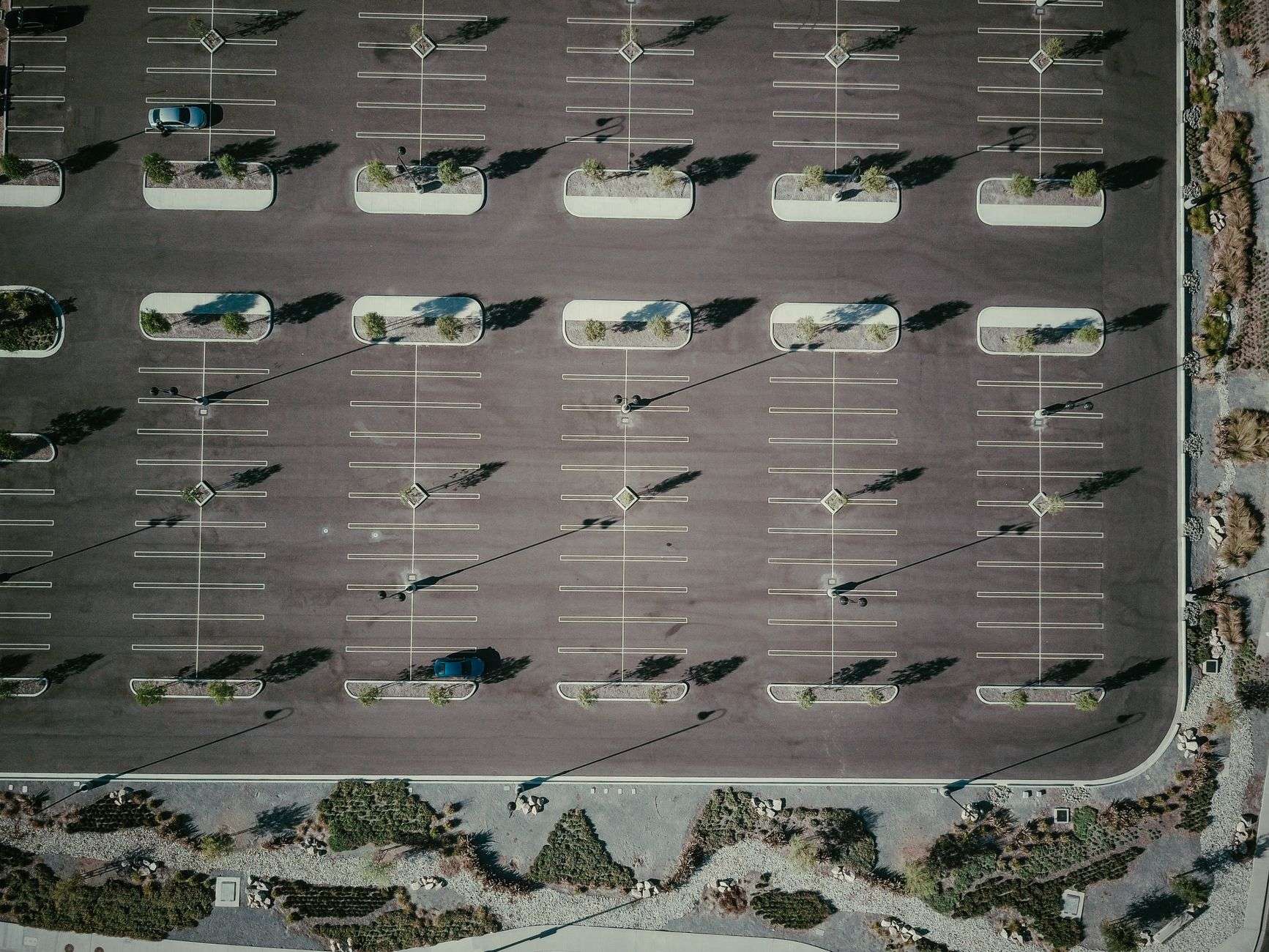 A parking area at a public park lined with trees