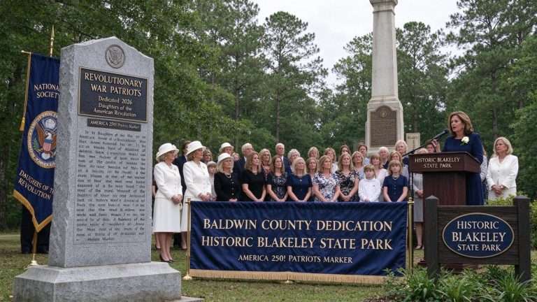 Illustration for the news story: DAR Dedicates a Revolutionary War Patriots Marker at Blakeley, Where Four Centuries of History Overlap