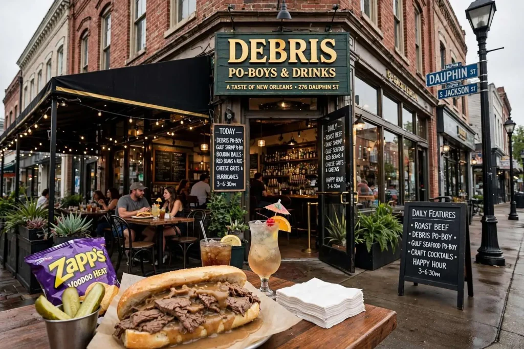 Illustration for the news story: Debris Po-Boys & Drinks: A Taste of New Orleans on Dauphin Street