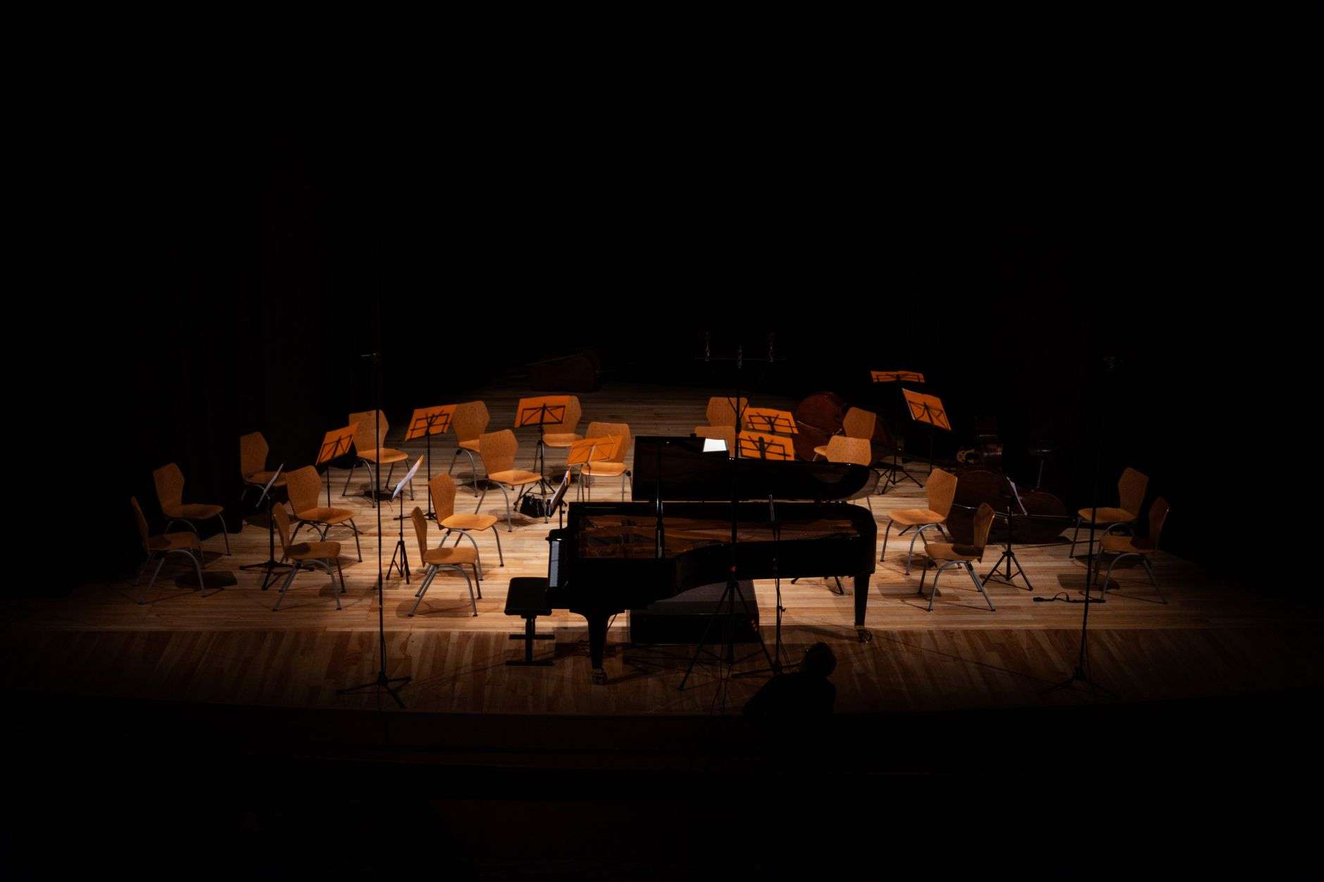 Grand piano on a concert stage