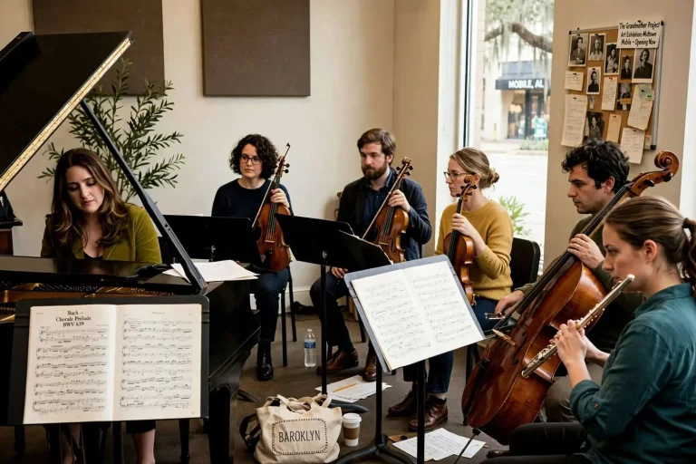 Illustration for the news story: Simone Dinnerstein Brings Baroklyn’s Bach Program to Mobile as ‘The Grandmother Project’ Opens in Midtown