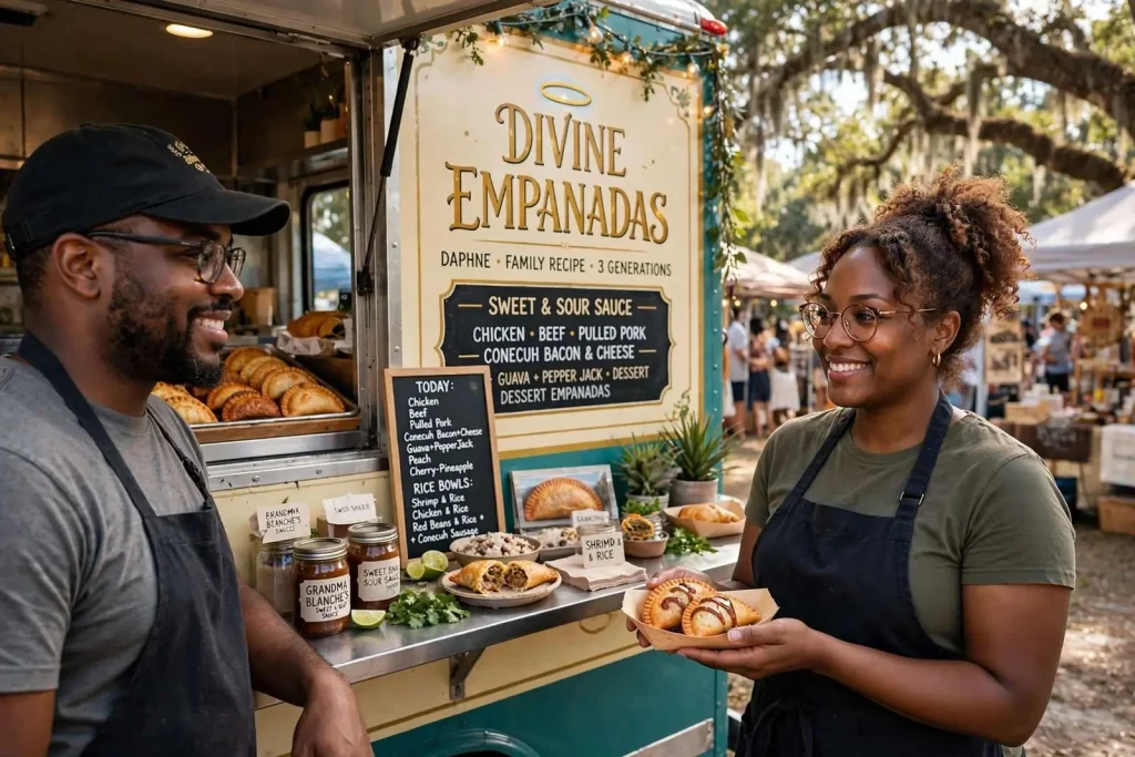 Illustration for the news story: Divine Empanadas: A Daphne Food Truck Built on a Three-Generation Family Recipe