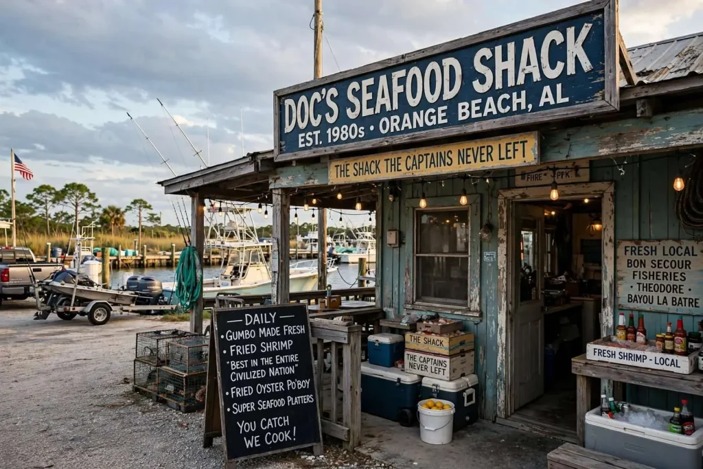 Illustration for the news story: Doc’s Seafood Shack: The Orange Beach Staple Where the Charter Captains Eat