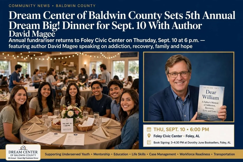 Illustration for the news story: Dream Center of Baldwin County Sets 5th Annual Dream Big! Dinner for Sept. 10 With Author David Magee