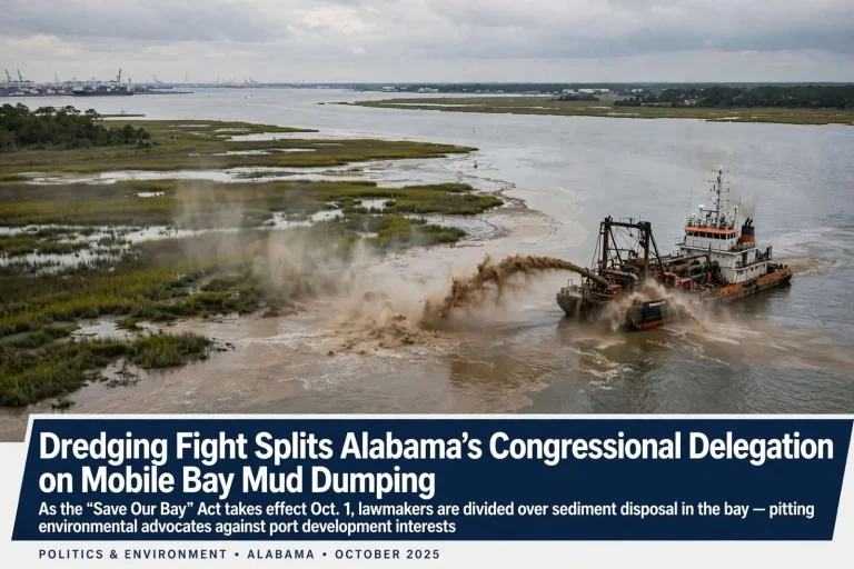 Illustration for the news story: Dredging Fight Splits Alabama’s Congressional Delegation on Mobile Bay Mud Dumping