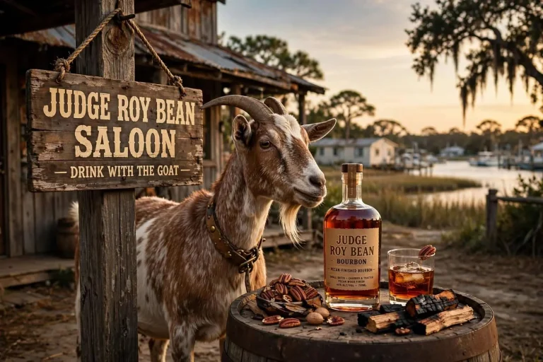 Illustration for the news story: Drink With the Goat: How a Legendary Daphne Saloon Inspired a Pecan-Finished Bourbon
