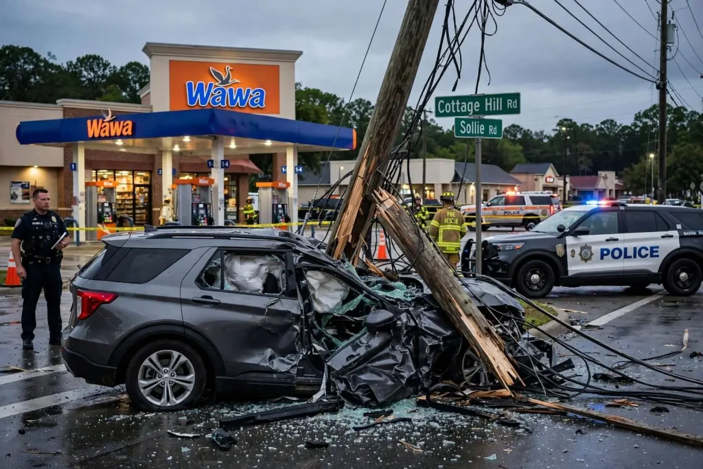Illustration for the news story: Driver Hurt After Medical Episode Sends Vehicle Into a Power Pole at Cottage Hill and Sollie Roads