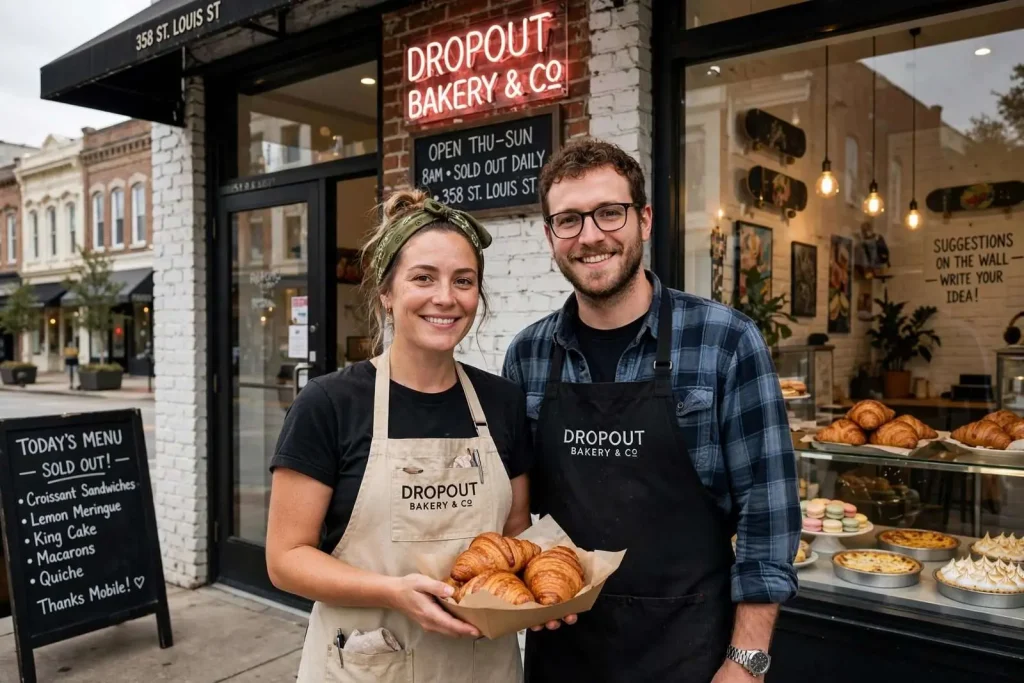 Illustration for the news story: Dropout Bakery: How Two Fashion-School Dropouts Built a Sold-Out Downtown Mobile Favorite