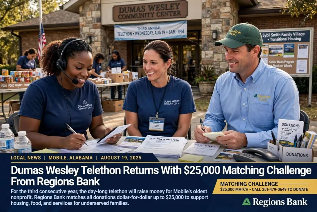 Illustration for the news story: Dumas Wesley Telethon Returns With $25,000 Matching Challenge From Regions Bank