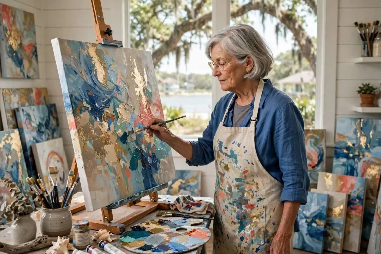 Illustration for the news story: Fairhope Abstract Painter Frances McGowin Turns Retirement Into a Second Act on Canvas