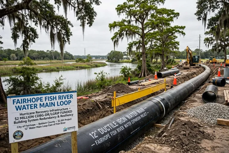 Illustration for the news story: Fairhope Fish River Water Main Loop Lands $2 Million in Hurricane Recovery Funds