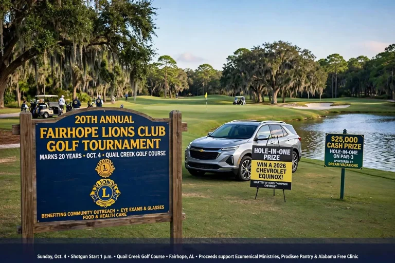 Illustration for the news story: Fairhope Lions Club Golf Tournament Marks 20 Years Oct. 4 at Quail Creek
