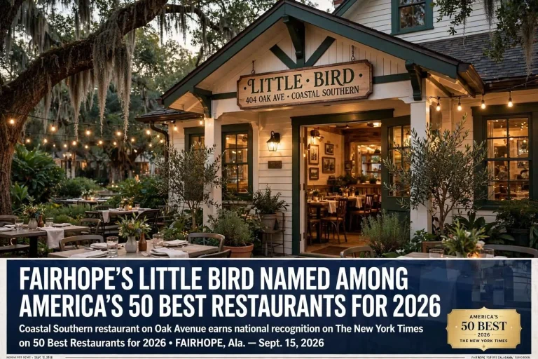 Illustration for the news story: Fairhope’s Little Bird Named Among America’s 50 Best Restaurants for 2026