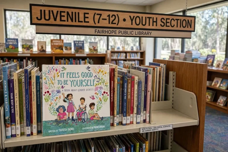 Illustration for the news story: A Children’s Book on Gender Identity Sits in Fairhope Library’s Juvenile Section as the Funding Dispute Continues