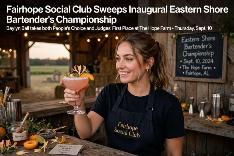 Illustration for the news story: Fairhope Social Club Sweeps Inaugural Eastern Shore Bartender’s Championship