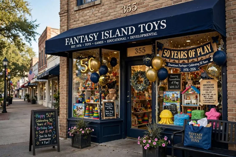 Illustration for the news story: Fantasy Island Toys Turns 50: Downtown Fairhope’s Toy Store Plans a September Celebration
