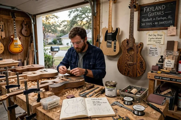 Illustration for the news story: Fayland Guitars: The Garage Workshop East of Fairhope Touring With the Red Clay Strays