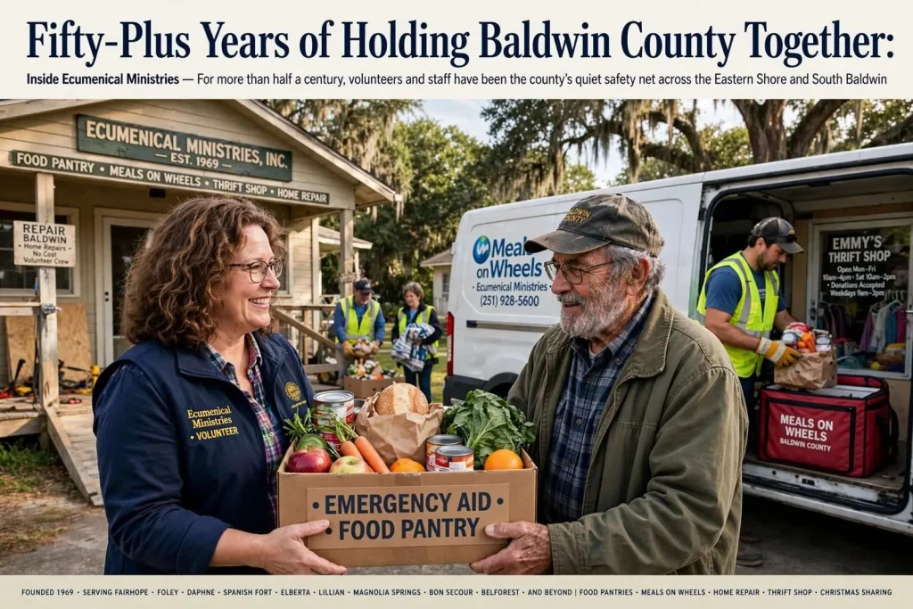 Illustration for the news story: Fifty-Plus Years of Holding Baldwin County Together: Inside Ecumenical Ministries