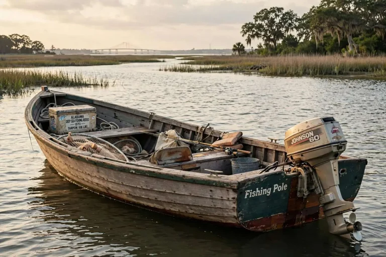 Illustration for the news story: ‘Fishing Pole’: Seven Decades Aboard a Hand-Built Negus Skiff on Mobile Bay