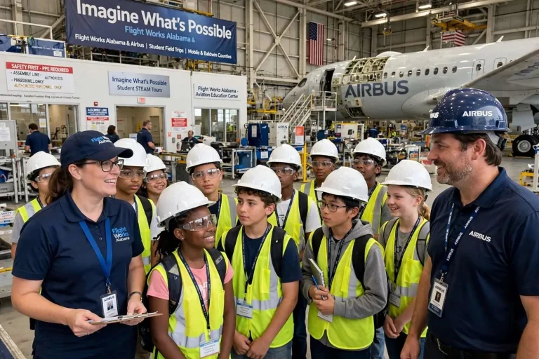 Illustration for the news story: Airbus and Flight Works Alabama Launch ‘Imagine What’s Possible,’ Subsidizing Assembly Line Tours for 5th, 7th and 9th Graders