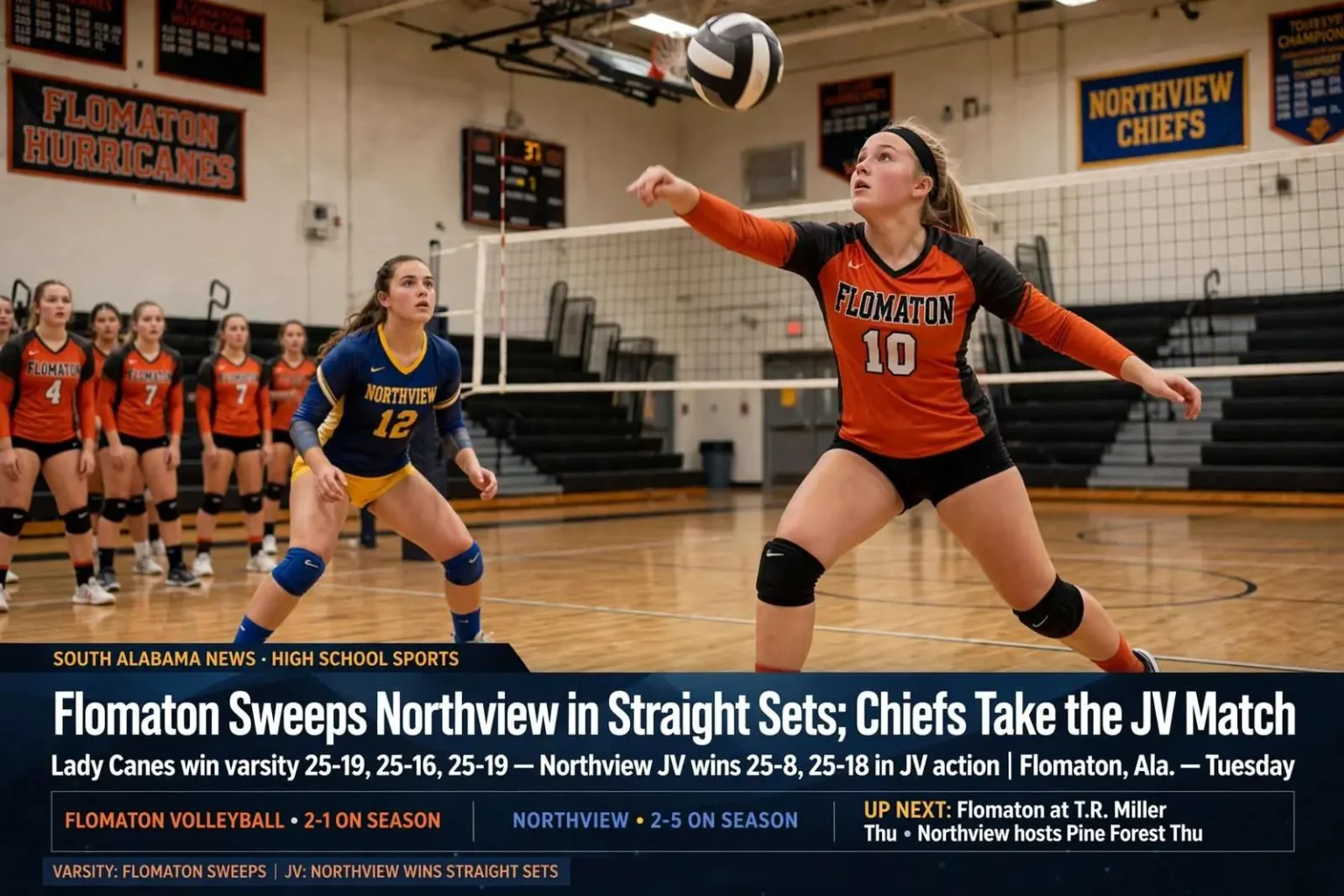 Illustration for the news story: Flomaton Sweeps Northview in Straight Sets; Chiefs Take the JV Match