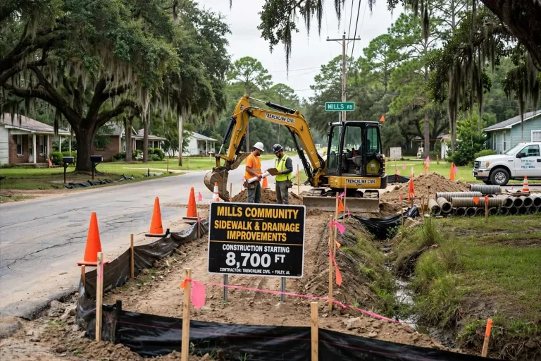 Illustration for the news story: 8,700 Feet of Sidewalk and Drainage Where There Was None: Foley Starts Work in the Mills Community