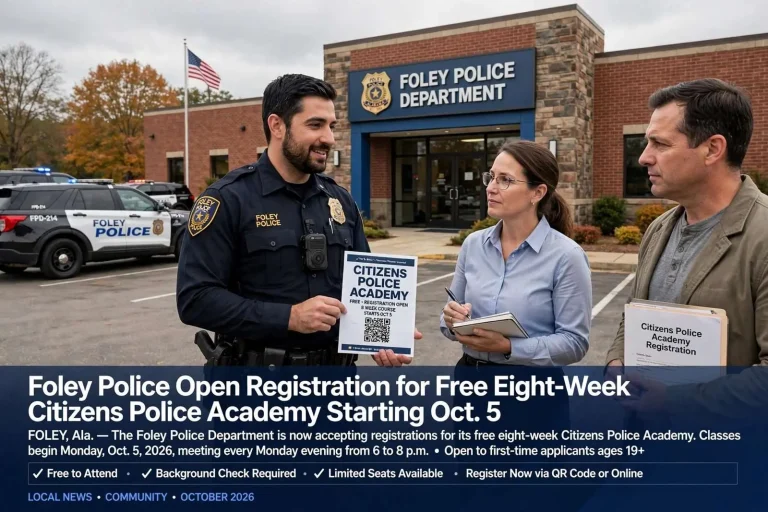 Illustration for the news story: Foley Police Open Registration for Free Eight-Week Citizens Police Academy Starting Oct. 5