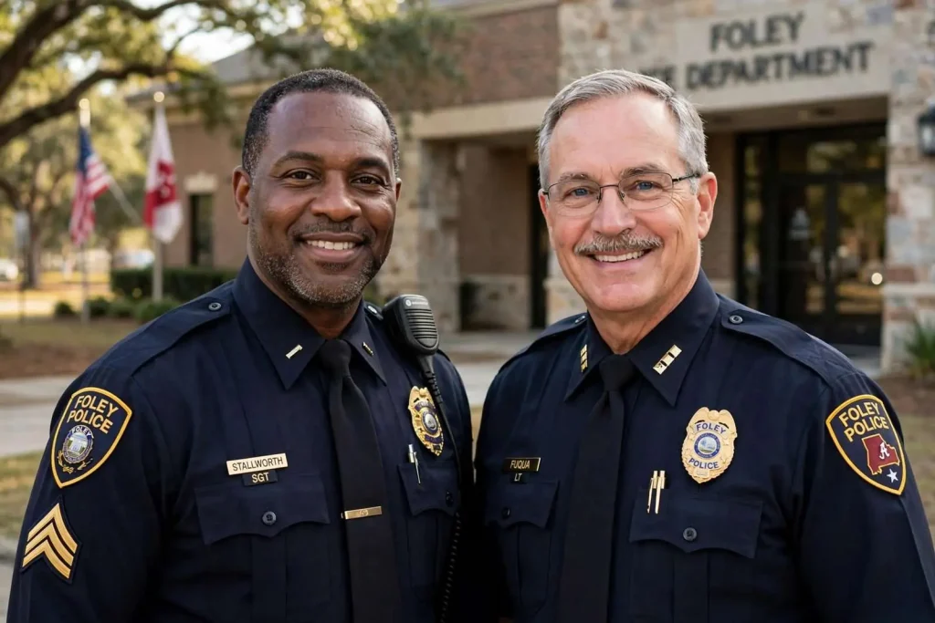 Illustration for the news story: Foley Police Mark the Retirements of Two Officers With More Than 50 Years of Combined Service