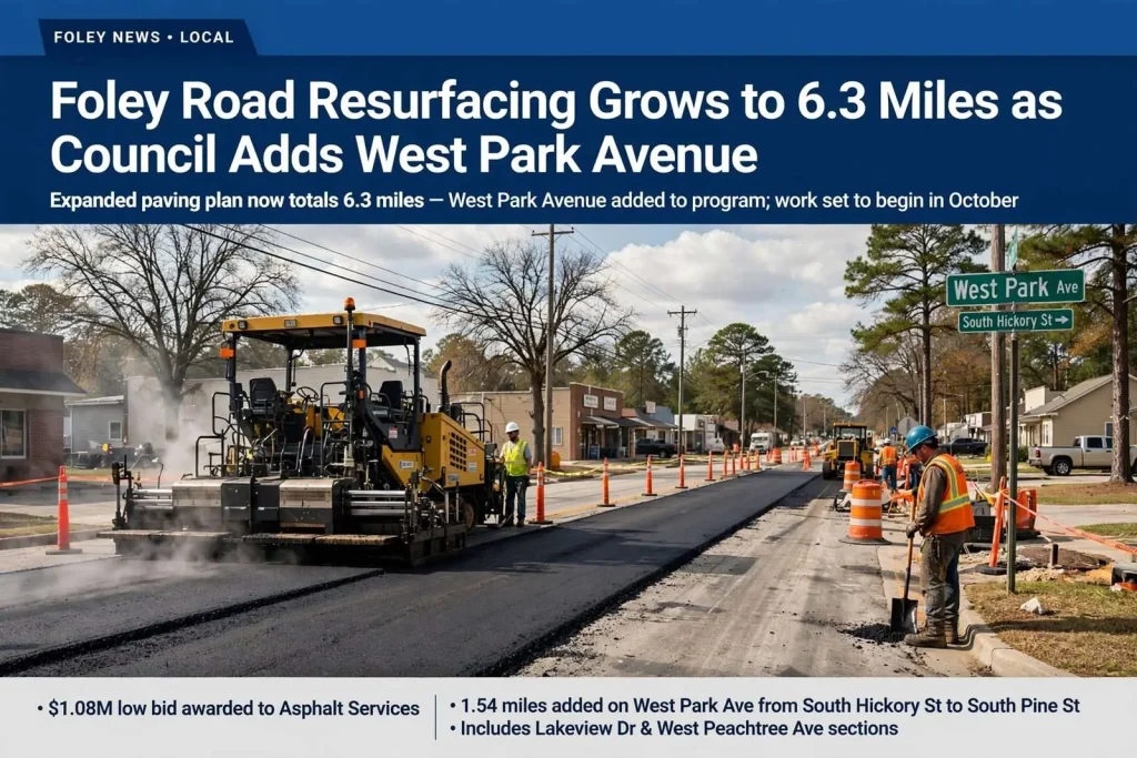 Illustration for the news story: Foley Road Resurfacing Grows to 6.3 Miles as Council Adds West Park Avenue