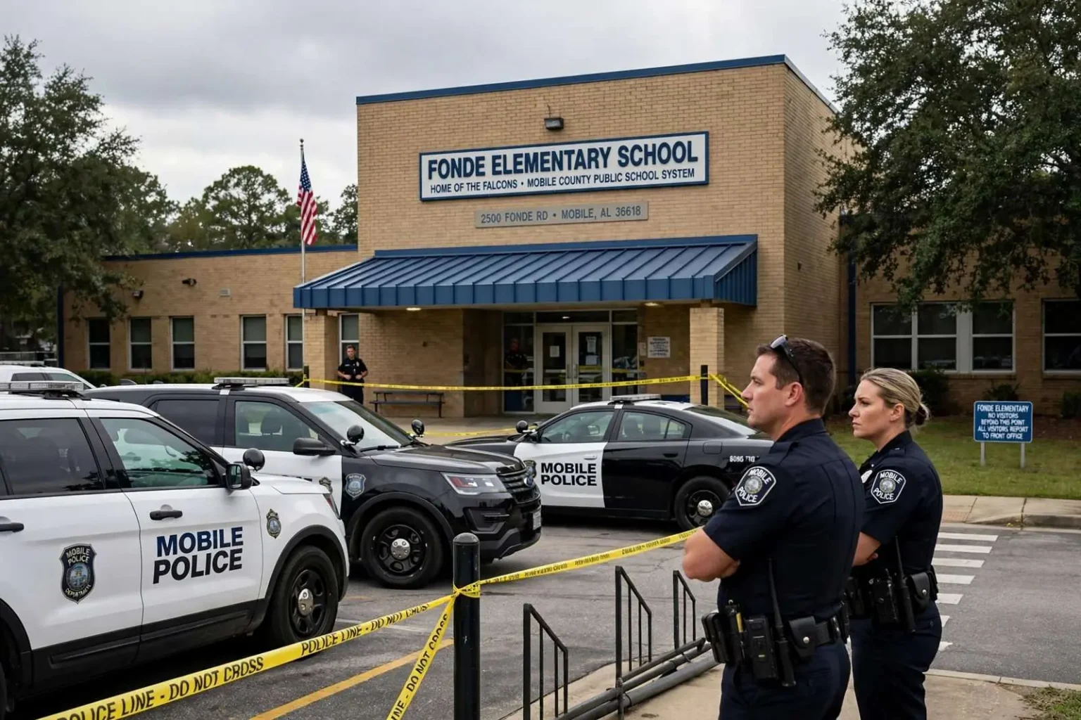 Illustration for the news story: Four Parents Arrested, One Tased After Fight at Mobile’s Fonde Elementary School