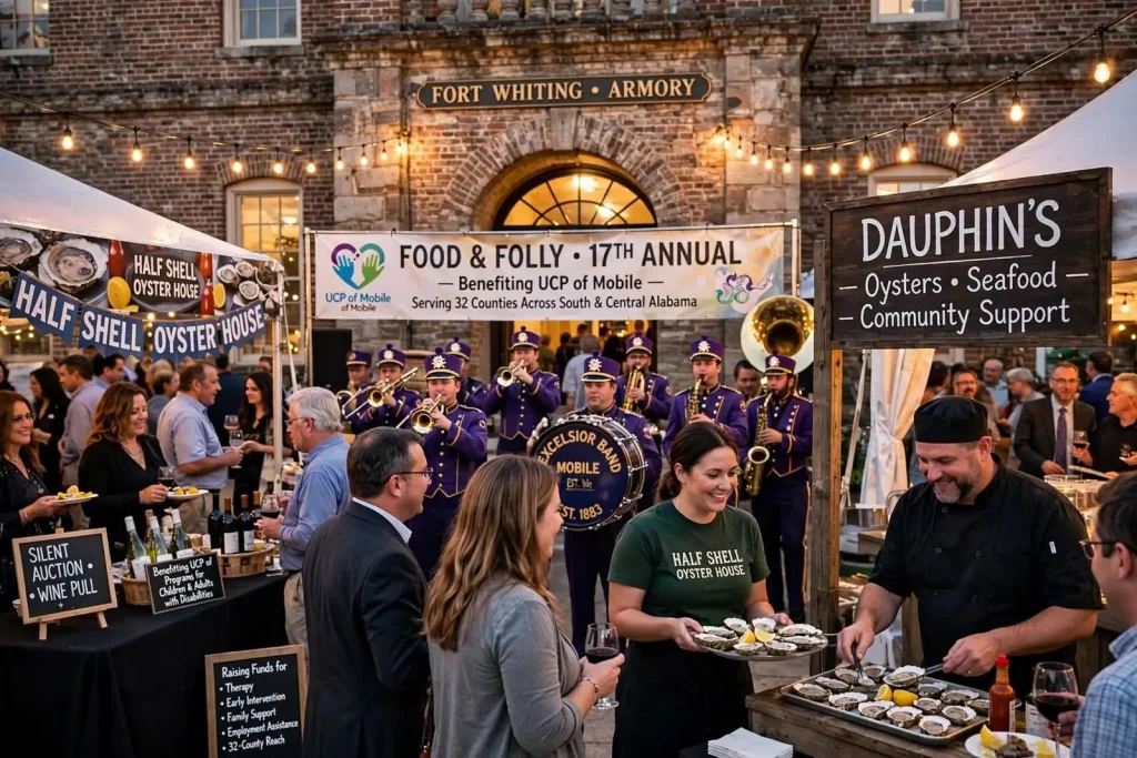 Illustration for the news story: Food and Folly Returns to Fort Whiting for a 17th Year, Raising Money for UCP of Mobile’s 32-County Reach