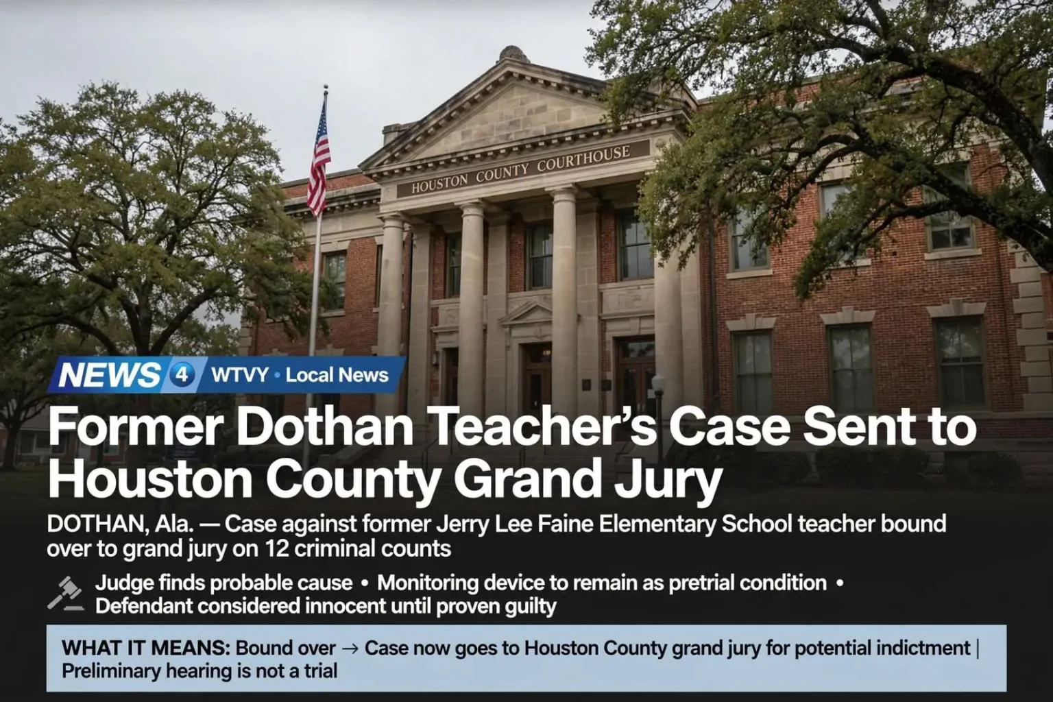 Illustration for the news story: Former Dothan Teacher’s Case Sent to Houston County Grand Jury