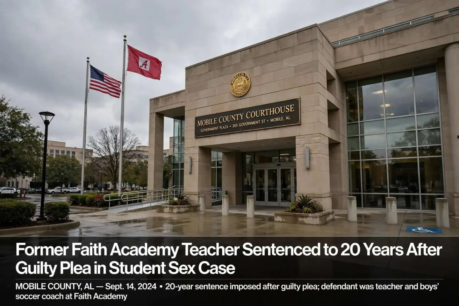 Illustration for the news story: Former Faith Academy Teacher Sentenced to 20 Years After Guilty Plea in Student Sex Case