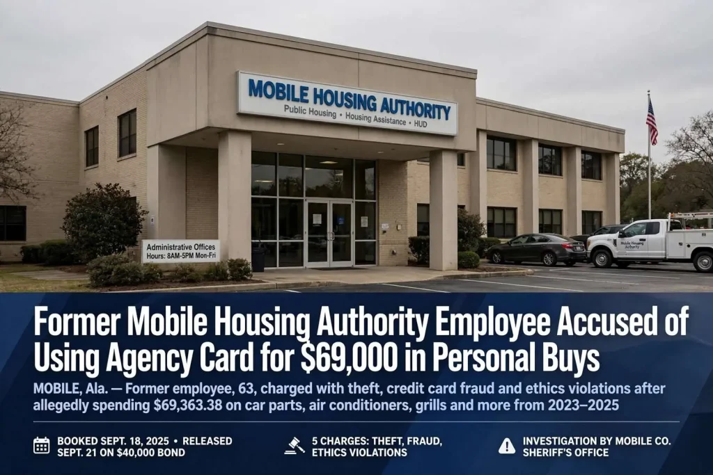 Illustration for the news story: Former Mobile Housing Authority Employee Accused of Using Agency Card for $69,000 in Personal Buys