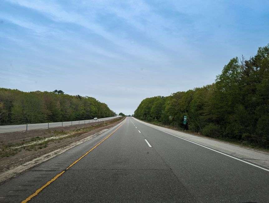 A motorcycle traveling along an interstate highway