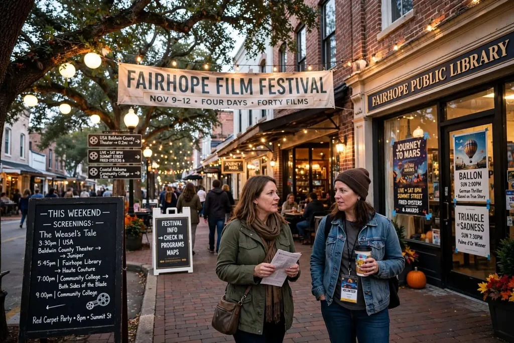 Illustration for the news story: Four Days, Forty Films: What a Weekend at the Fairhope Film Festival Is Really Like