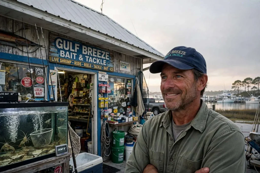 Illustration for the news story: Four Decades of Live Shrimp and Local Know-How at Gulf Breeze Bait and Tackle
