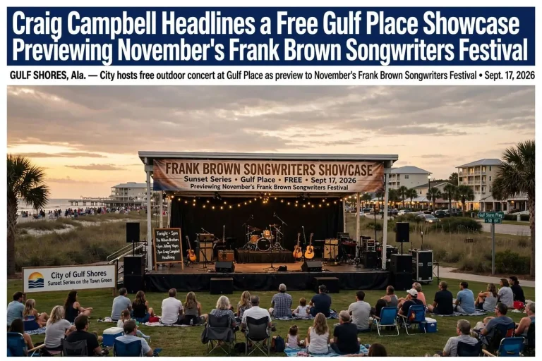 Illustration for the news story: Craig Campbell Headlines a Free Gulf Place Showcase Previewing November’s Frank Brown Songwriters Festival